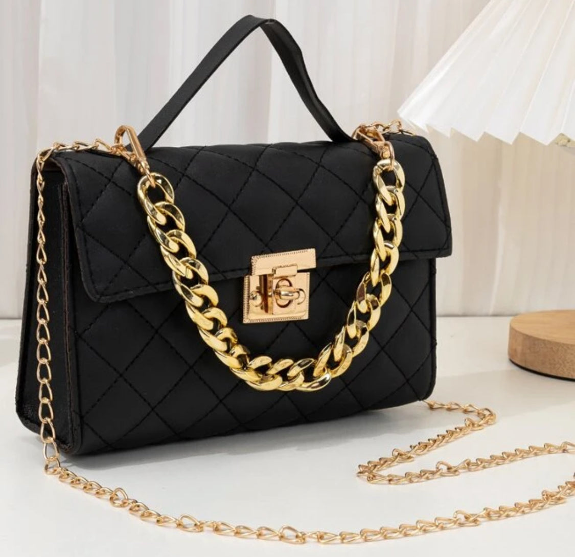 Quilted Square Chain Decor Crossbody Shoulder Bag